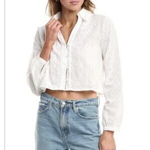 Zara white eyelet cropped button-down shirt Size Medium